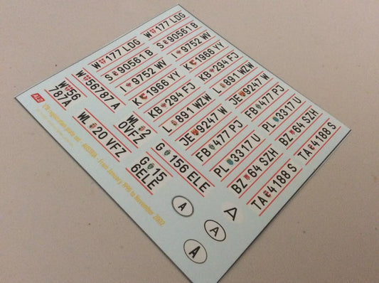 1990-2002 AUSTRIAN REGISTRATION PLATES 1:43, 1:18 DECALS - FOR 14 CARS