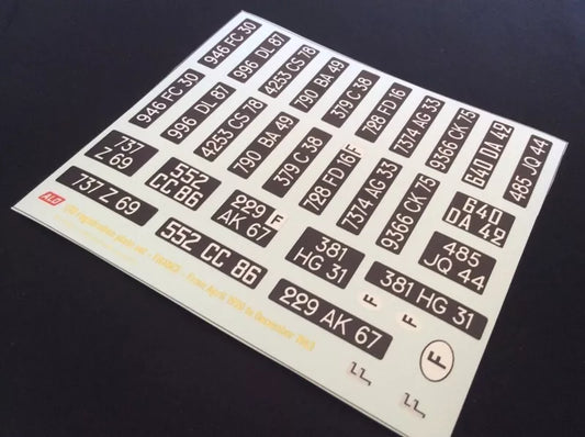 1950-1963 FRENCH REGISTRATION PLATES 1:87, 1:43, 1:24, 1:18 DECALS - FOR 14 CARS