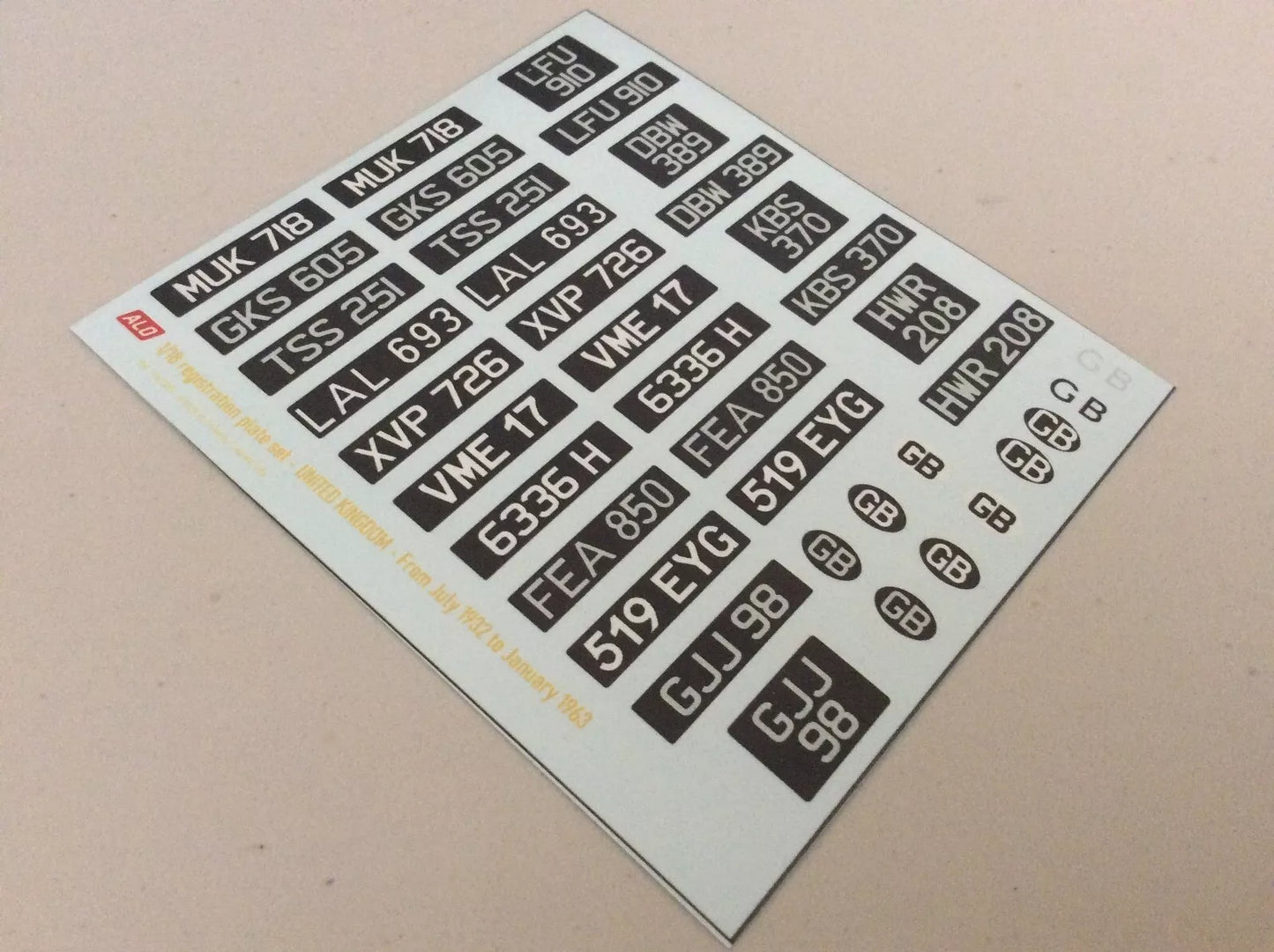 1932-1963 BRITISH REGISTRATION PLATES 1:87, 1:43, 1:18 DECALS - FOR 14 CARS