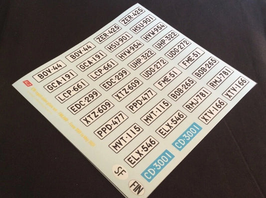 1989-2001 FINNISH REGISTRATION PLATES 1:43, 1:18 DECALS - FOR 18 CARS