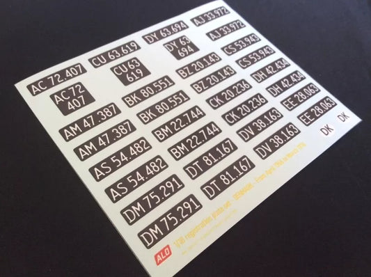 1966-1976 DANISH REGISTRATION PLATES 1:43, 1:18 DECALS - FOR 16 CARS