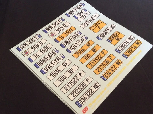 2009-PRESENT FRENCH OVERSEAS TERRITORIES REGISTRATION PLATES 1:43, 1:18 DECALS - FOR 14 CARS