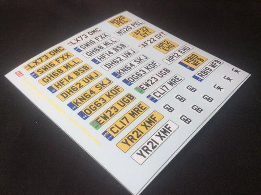 2012-PRESENT BRITISH REGISTRATION PLATES 1:18 DECALS - FOR 14 CARS