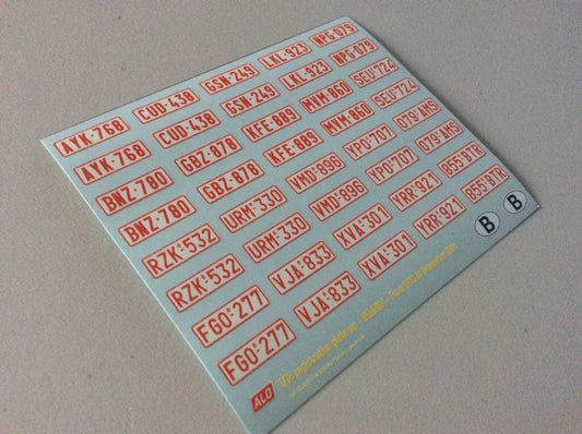 1973-2010 BELGIAN REGISTRATION PLATES 1:43, 1:18 DECALS - FOR 20 CARS