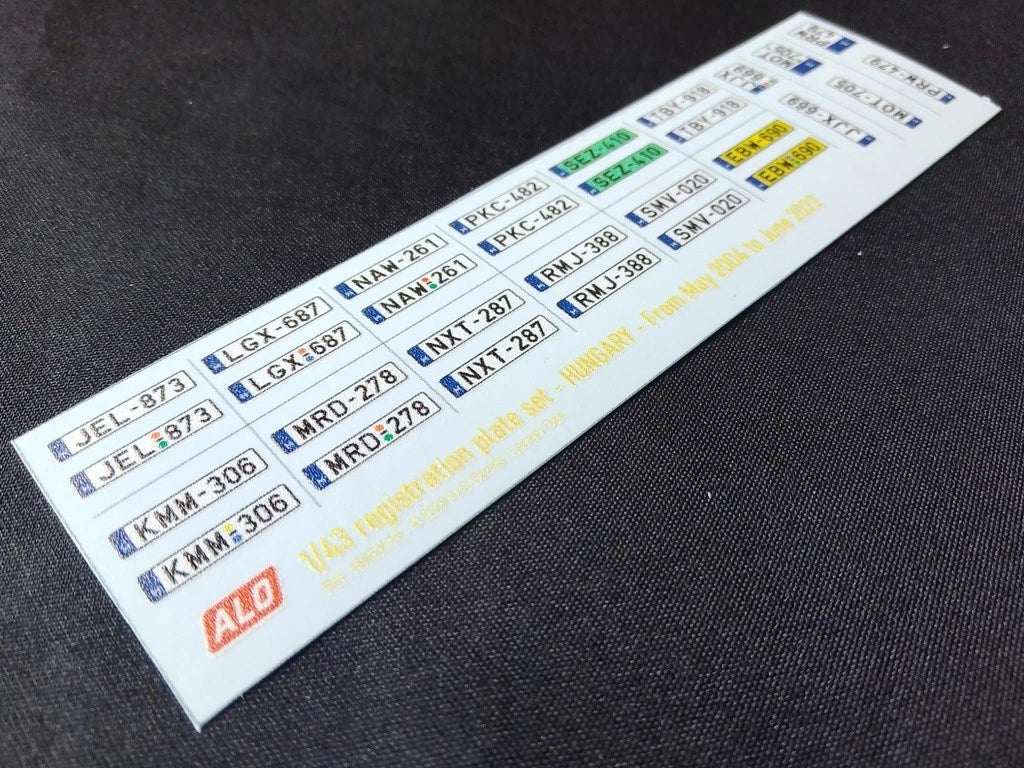 2004-2022 HUNGARIAN REGISTRATION PLATES 1:87, 1:43 DECALS - FOR 15 CARS