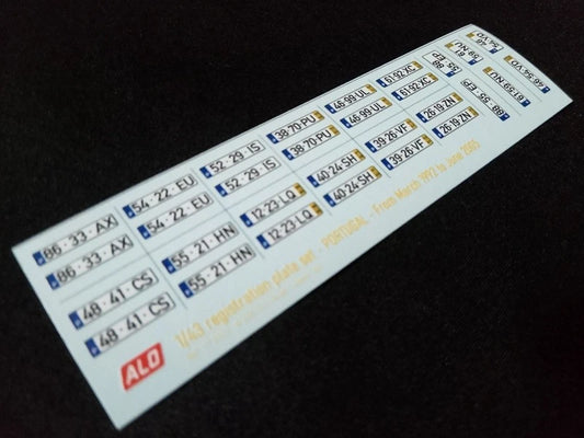1992-2005 PORTUGUESE REGISTRATION PLATES 1:43 DECALS - FOR 15 CARS