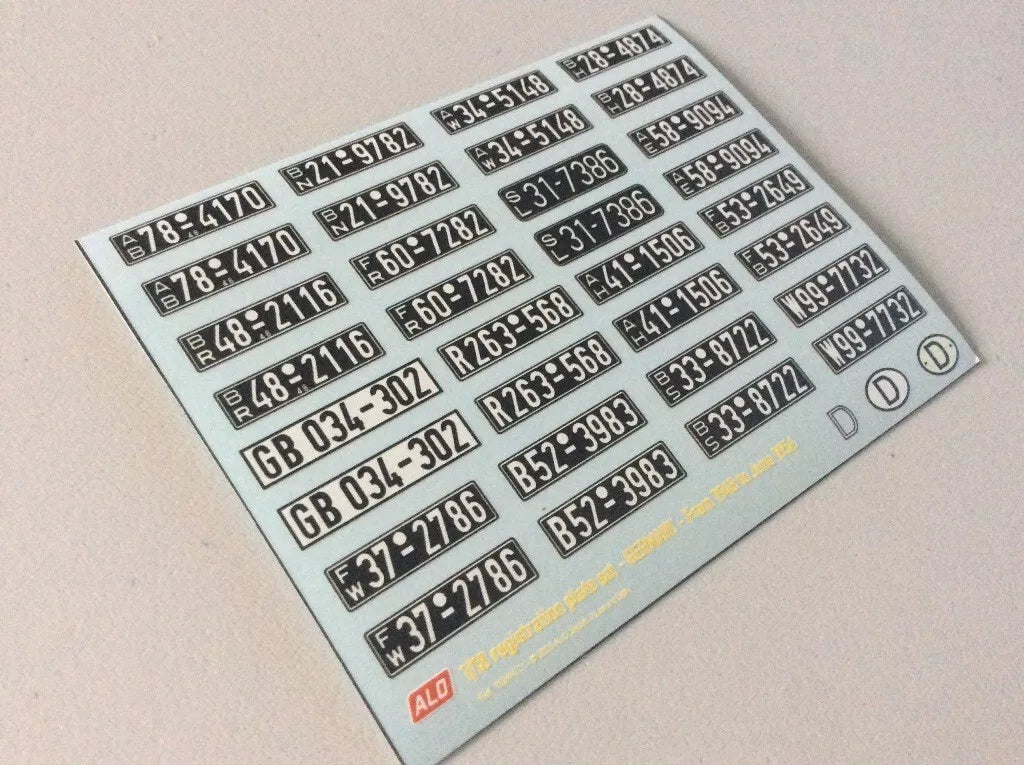 1948-1956 GERMAN REGISTRATION PLATES 1:87, 1:43, 1:24, 1:18 DECALS - FOR 16 CARS