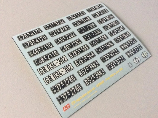 1948-1956 GERMAN REGISTRATION PLATES 1:87, 1:43, 1:24, 1:18 DECALS - FOR 16 CARS