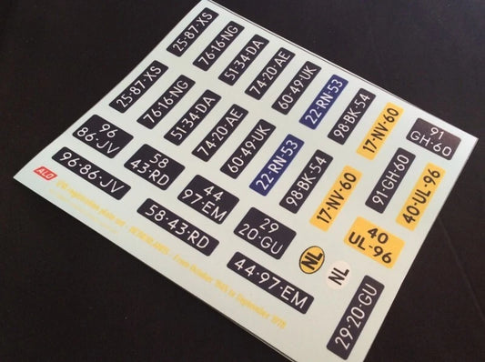 1965-1978 DUTCH REGISTRATION PLATES 1:43, 1:18 DECALS - FOR 14 CARS