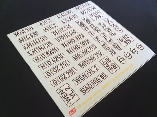 1972-2000 GERMAN REGISTRATION PLATES 1:87, 1:43, 1:24, 1:18 DECALS - FOR 16 CARS