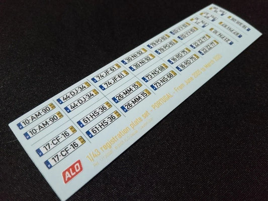 2005-2020 PORTUGUESE REGISTRATION PLATES 1:43 DECALS - FOR 15 CARS