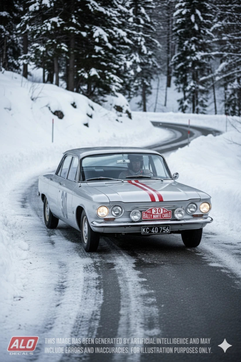1961 MONTE CARLO RALLY #30 CHEVROLET CORVAIR JACK NIELSEN/HANS ERIK EGANDER 1:43, 1:24, 1:18 DECALS