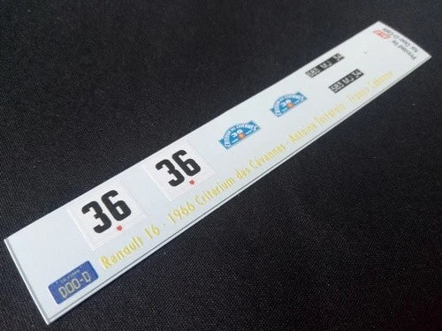 1966 CRITERIUM DES CEVENNES #36 RENAULT 16 ANTOINE TORTAROLO/FRANCIS CABANNE 1:43 DECALS