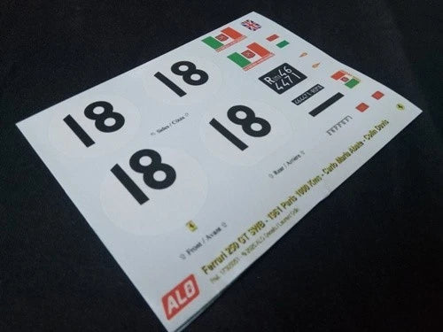 1961 PARIS 1000 KMS, MONTLHERY #18 FERRARI 250 GT SWB CARLO MARIA ABATE/COLIN DAVIS 1:43, 1:32, 1:24, 1:18 DECALS