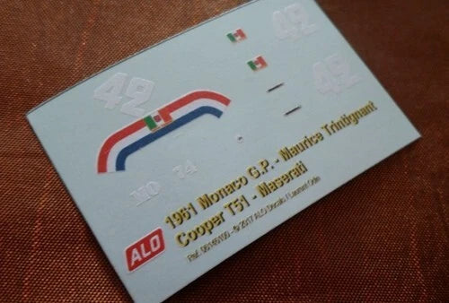 1961 MONACO GP #42 COOPER T51 MAURICE TRINTIGNANT 1:43 DECALS