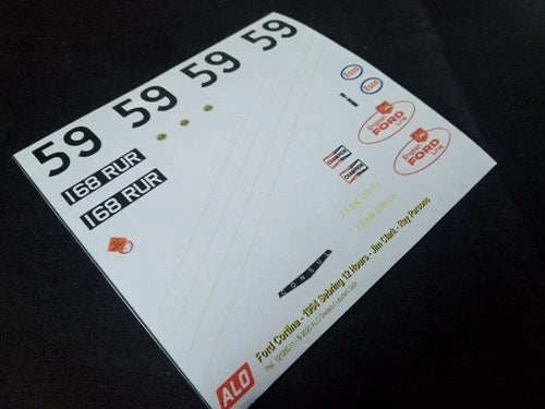 1964 SEBRING 12 HOURS #59 FORD CORTINA JIM CLARK/RAY PARSONS 1:43, 1:18 DECALS