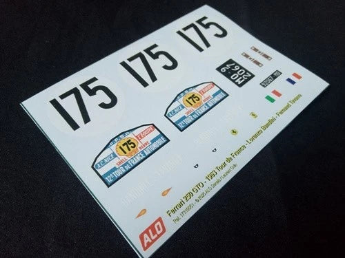 1963 TOUR DE FRANCE #175 FERRARI 250 GTO LORENZO BANDINI/FERNAND TAVANO 1:43, 1:32, 1:24, 1:18 DECALS