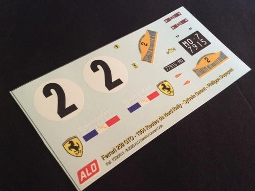 1964 ROUTES DU NORD RALLY #2 FERRARI 250 GTO SYLVAIN GARANT/PHILIPPE DUPEYRAT 1:43, 1:18 DECALS