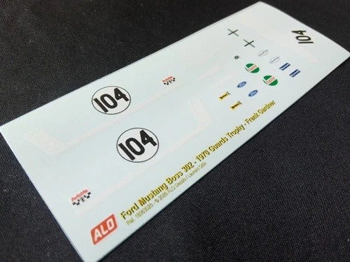 1970 GUARDS TROPHY, BRANDS HATCH #104 FORD MUSTANG BOSS FRANK GARDNER 1:43, 1:24 DECALS