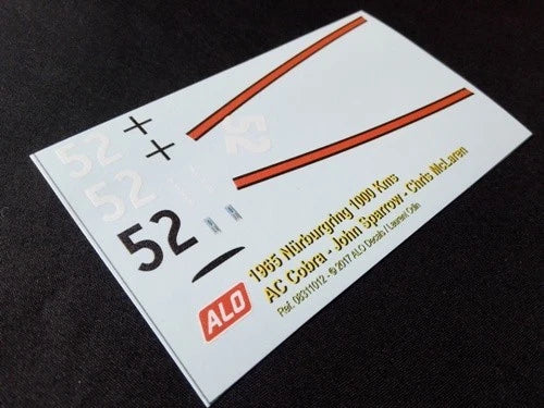 1965 NÜRBURGRING 1000 KMS #52 AC SHELBY COBRA JOHN SPARROW/CHRIS MCLAREN 1:43, 1:24 DECALS