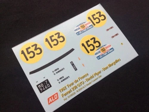 1962 TOUR DE FRANCE #153 FERRARI 250 GTO DAVID PIPER/DAN MARGULIES 1:43, 1:24, 1:18 DECALS