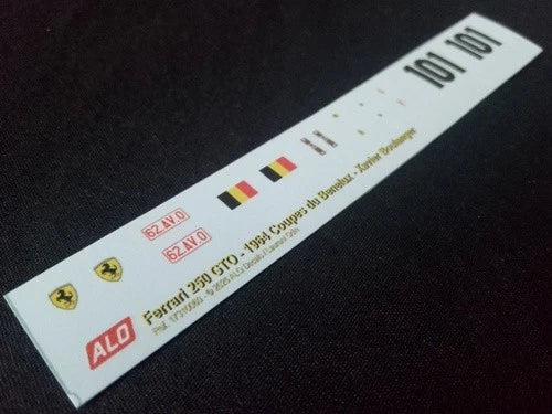 1964 COUPES DU BENELUX, ZOLDER #101 FERRARI 250 GTO XAVIER BOULANGER 1:43, 1:32, 1:24, 1:18 DECALS