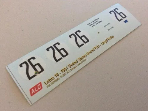 1961 UNITED STATES GP #26 LOTUS 18 LLOYD RUBY 1:43, 1:32 DECALS