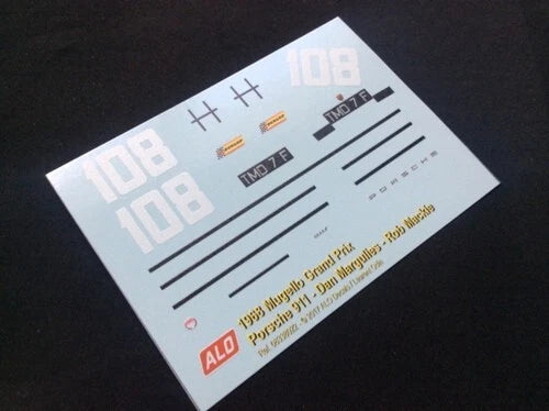 1968 MUGELLO GP #108 PORSCHE 911 DAN MARGULIES/ROB MACKIE 1:43, 1:24 DECALS