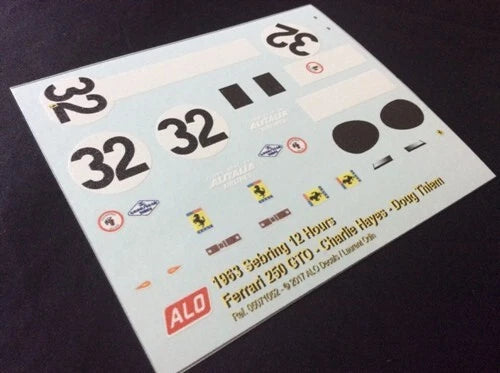 1963 SEBRING 12 HOURS #32 FERRARI 250 GTO CHARLIE HAYES/DOUG THIEM 1:43, 1:24, 1:18 DECALS