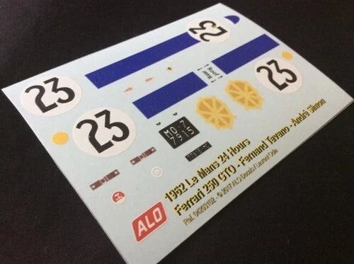 1962 LE MANS 24 HOURS #23 FERRARI 250 GTO FERNAND TAVANO/ANDRE SIMON 1:43, 1:24, 1:18 DECALS