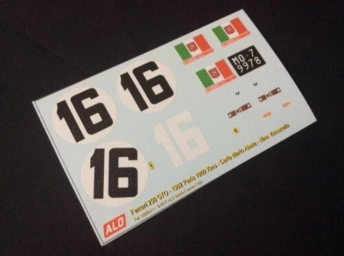 1962 PARIS 1000 KMS #16 FERRARI 250 GTO CARLO MARIA ABATE/NINO VACCARELLA 1:43, 1:18 DECALS