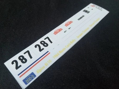 1964 MONTE CARLO RALLY #287 ALPINE A110 JACQUES CHEINISSE/BERNARD TRAMOND 1:43 DECALS