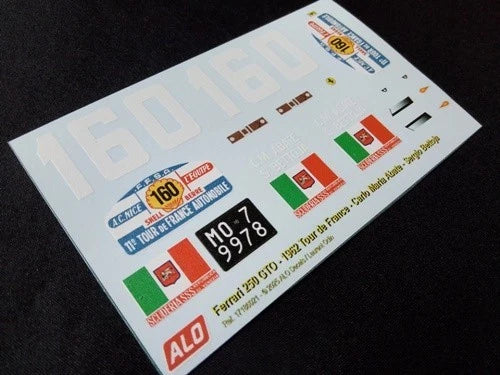 1962 TOUR DE FRANCE #160 FERRARI 250 GTO CARLO MARIA ABATE/SERGIO BETTOJA 1:43, 1:18 DECALS
