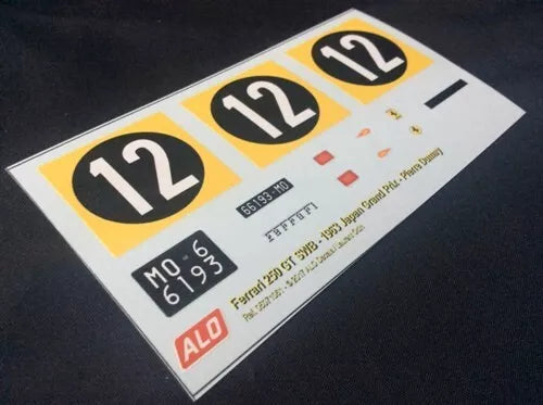 1963 JAPANESE GP #12 FERRARI 250 GT SWB PIERRE DUMAY 1:43, 1:24, 1:18 DECALS