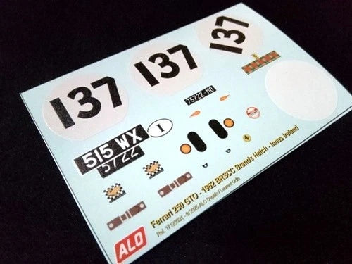 1962 BRSCC BRANDS HATCH #137 FERRARI 250 GTO INNES IRELAND 1:43, 1:18 DECALS