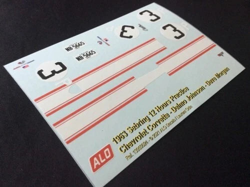 1963 SEBRING 12 HOURS PRACTICE #3P CHEVROLET CORVETTE DELMO JOHNSON/DAVE MORGAN 1:43, 1:24 DECALS