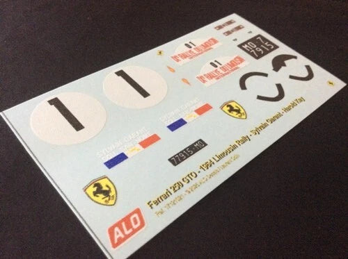 1964 RALLYE DU LIMOUSIN #1 FERRARI 250 GTO SYLVAIN GARANT/HAROLD KAY 1:43, 1:18 DECALS