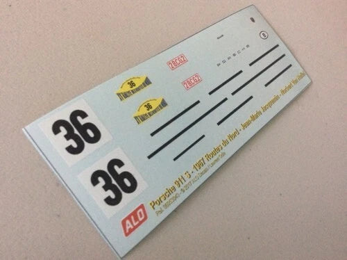 1967 ROUTES DU NORD RALLY #36 PORSCHE 911 JEAN-MARIE JACQUEMIN/NORBERT VAN HUFFEL 1:43, 1:32 DECALS