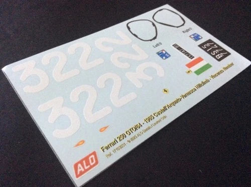 1965 CASTELL'ARQUATO-VERNASCA HILLCLIMB #322 FERRARI 250 GTO/64 VINCENZO NEMBER 1:18 DECALS