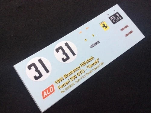 1966 MONTSENY HILLCLIMB #31 FERRARI 250 GTO "GERALD" 1:43, 1:24, 1:18 DECALS