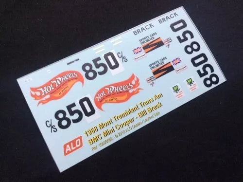 1968 MONT-TREMBLANT TRANS AM #850 BMC MINI BILL BRACK 1:43, 1:24 DECALS