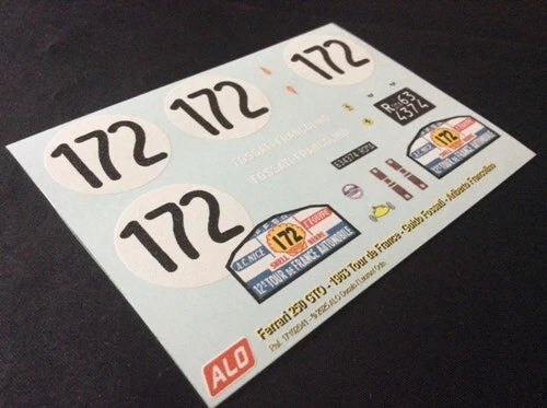 1963 TOUR DE FRANCE #172 FERRARI 250 GTO GUIDO FOSSATI/ARIBERTO FRANCOLINO 1:43, 1:18 DECALS