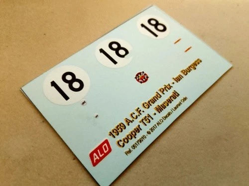 1959 FRENCH GP #18 COOPER T51 IAN BURGESS 1:43 DECALS