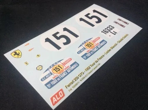1962 TOUR DE FRANCE #151 FERRARI 250 GTO LUCIEN BIANCHI/CLAUDE DUBOIS 1:43, 1:18 DECALS