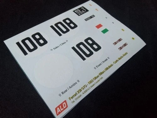 1963 OLLON-VILLARS #108 FERRARI 250 GTO CARLO MARIA ABATE 1:43, 1:32, 1:24, 1:18 DECALS