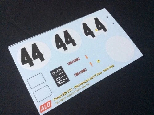 1963 BRITISH GRAND PRIX INTERNATIONAL GT RACE, SILVERSTONE #44 FERRARI 250 GTO DAVID PIPER 1:43, 1:18 DECALS