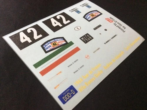 1964 TOUR DE FRANCE #42 ALFA ROMEO GIULIA ANDREA DE ADAMICH/CARLO SCARAMBONE 1:43, 1:24 DECALS