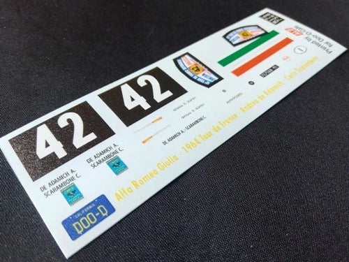 1964 TOUR DE FRANCE #42 ALFA ROMEO GIULIA ANDREA DE ADAMICH/CARLO SCARAMBONE 1:43, 1:32, 1:24 DECALS