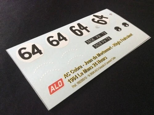 1964 LE MANS 24 HOURS #64 AC SHELBY COBRA JEAN DE MORTEMART/REGIS FRAISSINET 1:24 DECALS