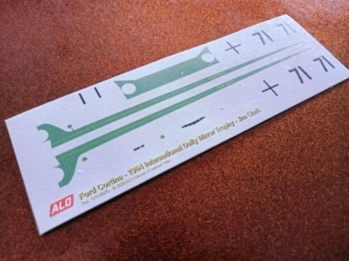 1964 DAILY MIRROR TROPHY, SNETTERTON #71 FORD CORTINA JIM CLARK 1:43 DECALS